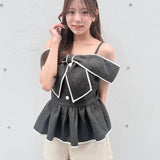 【予約商品5月中旬お届け】リボンペプラムブラウス