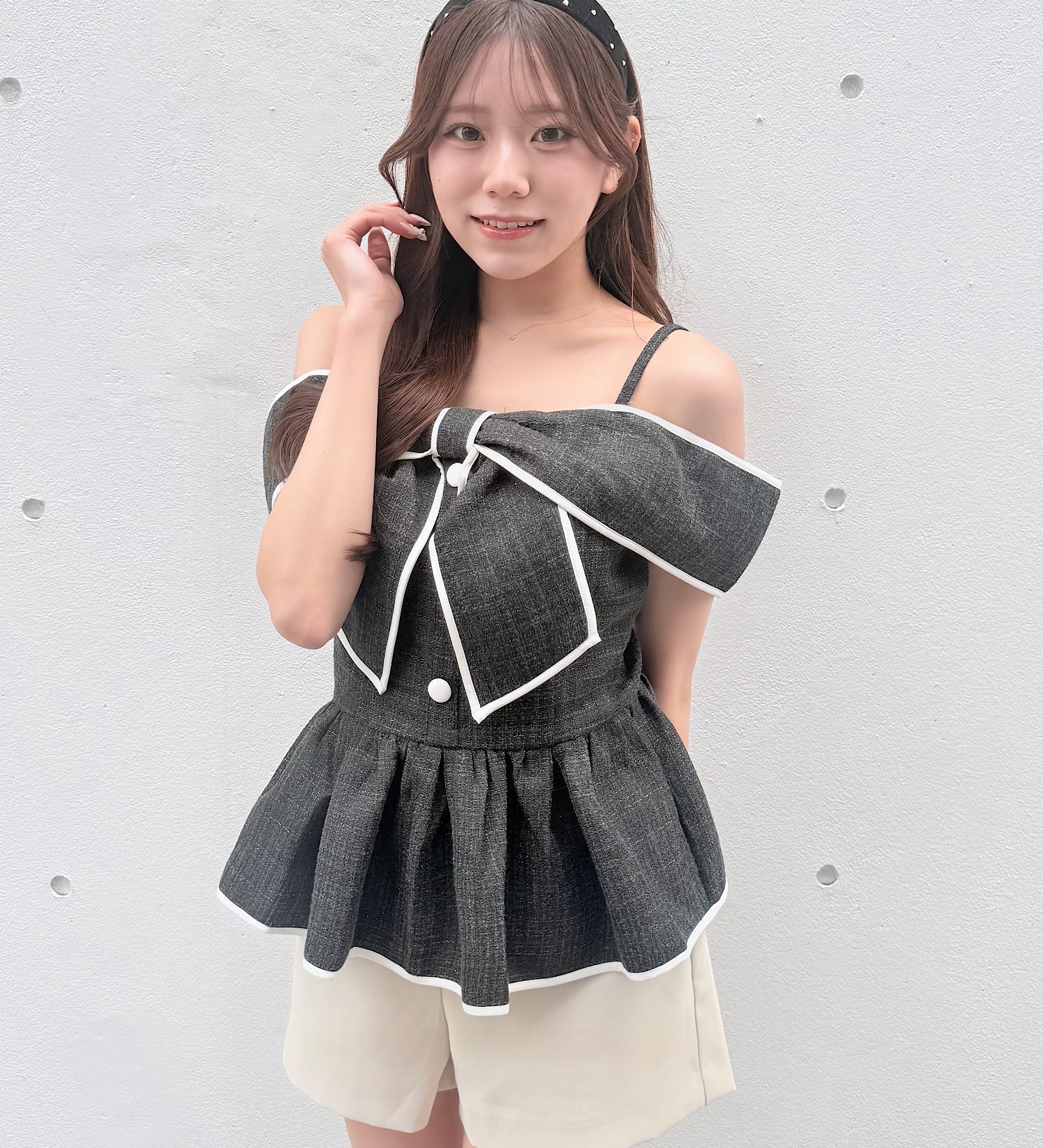 【予約商品5月中旬お届け】リボンペプラムブラウス