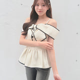 【予約商品5月中旬お届け】リボンペプラムブラウス