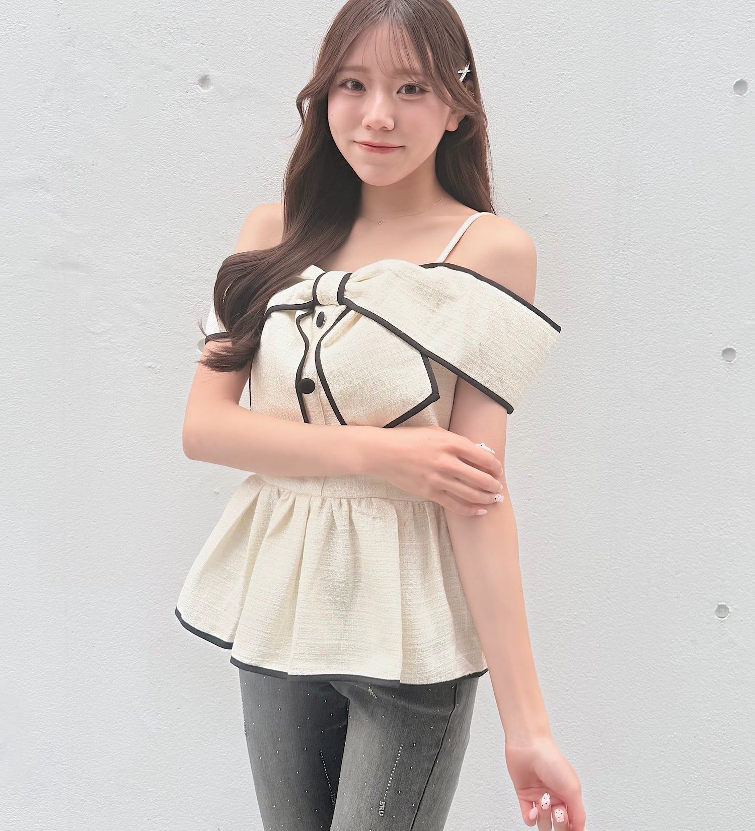 【予約商品5月中旬お届け】リボンペプラムブラウス