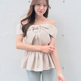 【予約商品5月中旬お届け】リボンペプラムブラウス