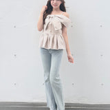 【予約商品5月中旬お届け】リボンペプラムブラウス