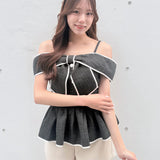 【予約商品5月中旬お届け】リボンペプラムブラウス