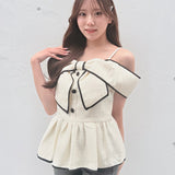 【予約商品5月中旬お届け】リボンペプラムブラウス