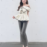 【予約商品5月中旬お届け】リボンペプラムブラウス