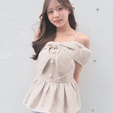 【予約商品5月中旬お届け】リボンペプラムブラウス