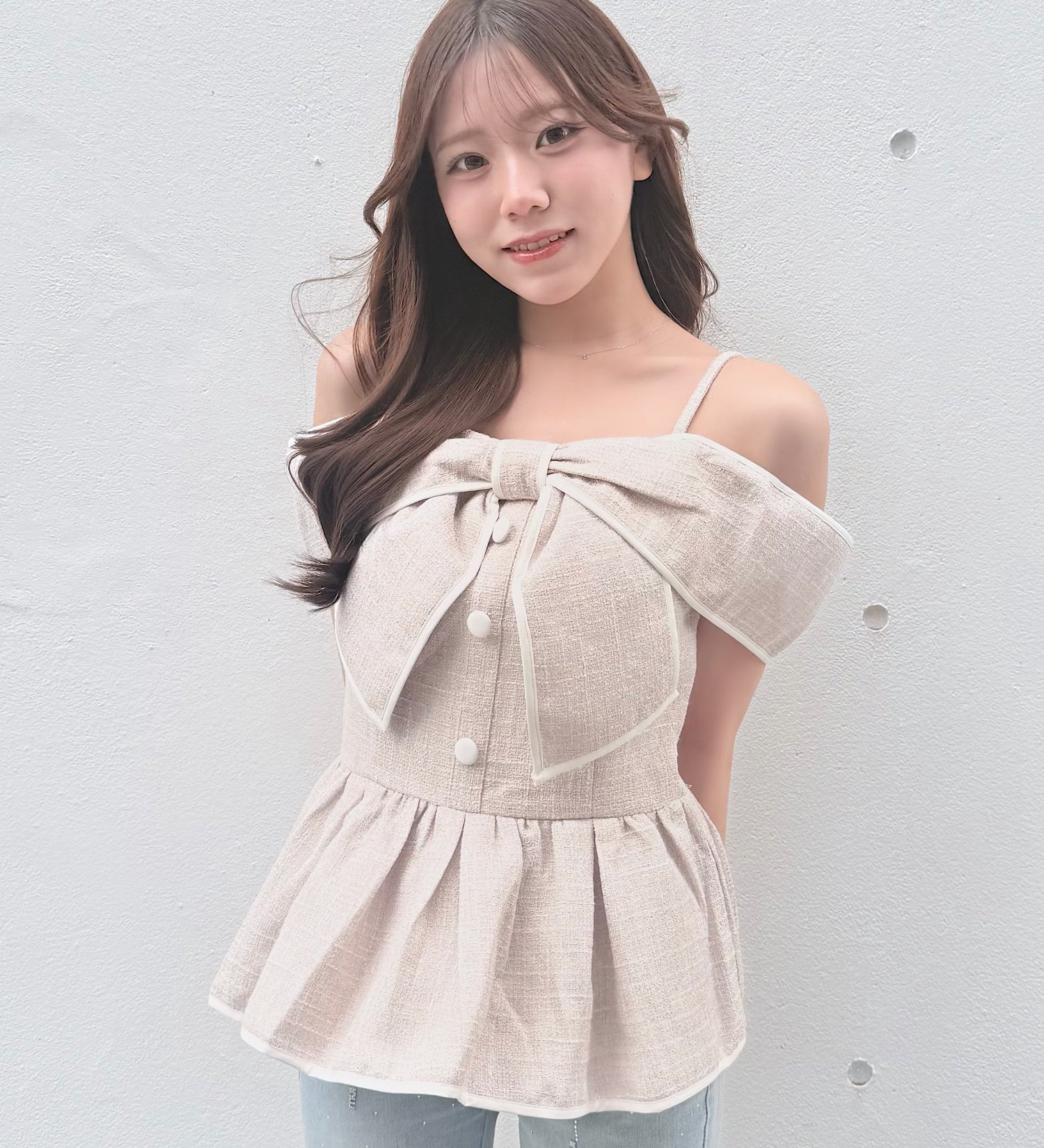 【予約商品5月中旬お届け】リボンペプラムブラウス