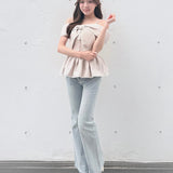 【予約商品5月中旬お届け】リボンペプラムブラウス