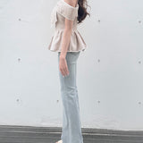 【予約商品5月中旬お届け】リボンペプラムブラウス