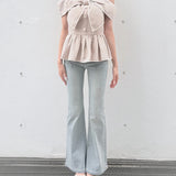 【予約商品5月中旬お届け】リボンペプラムブラウス