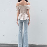 【予約商品5月中旬お届け】リボンペプラムブラウス