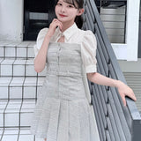 【予約商品 8月上旬お届け】シャツドッキングプリーツミニワンピース