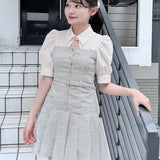 【予約商品 8月上旬お届け】シャツドッキングプリーツミニワンピース