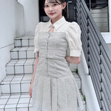 【予約商品 8月上旬お届け】シャツドッキングプリーツミニワンピース