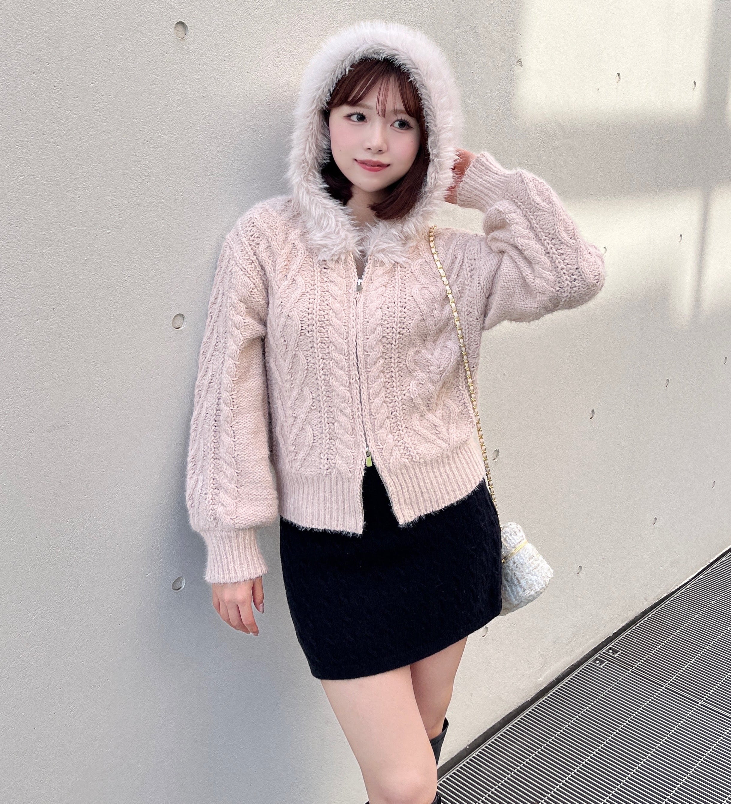 ファー付きニットパーカー