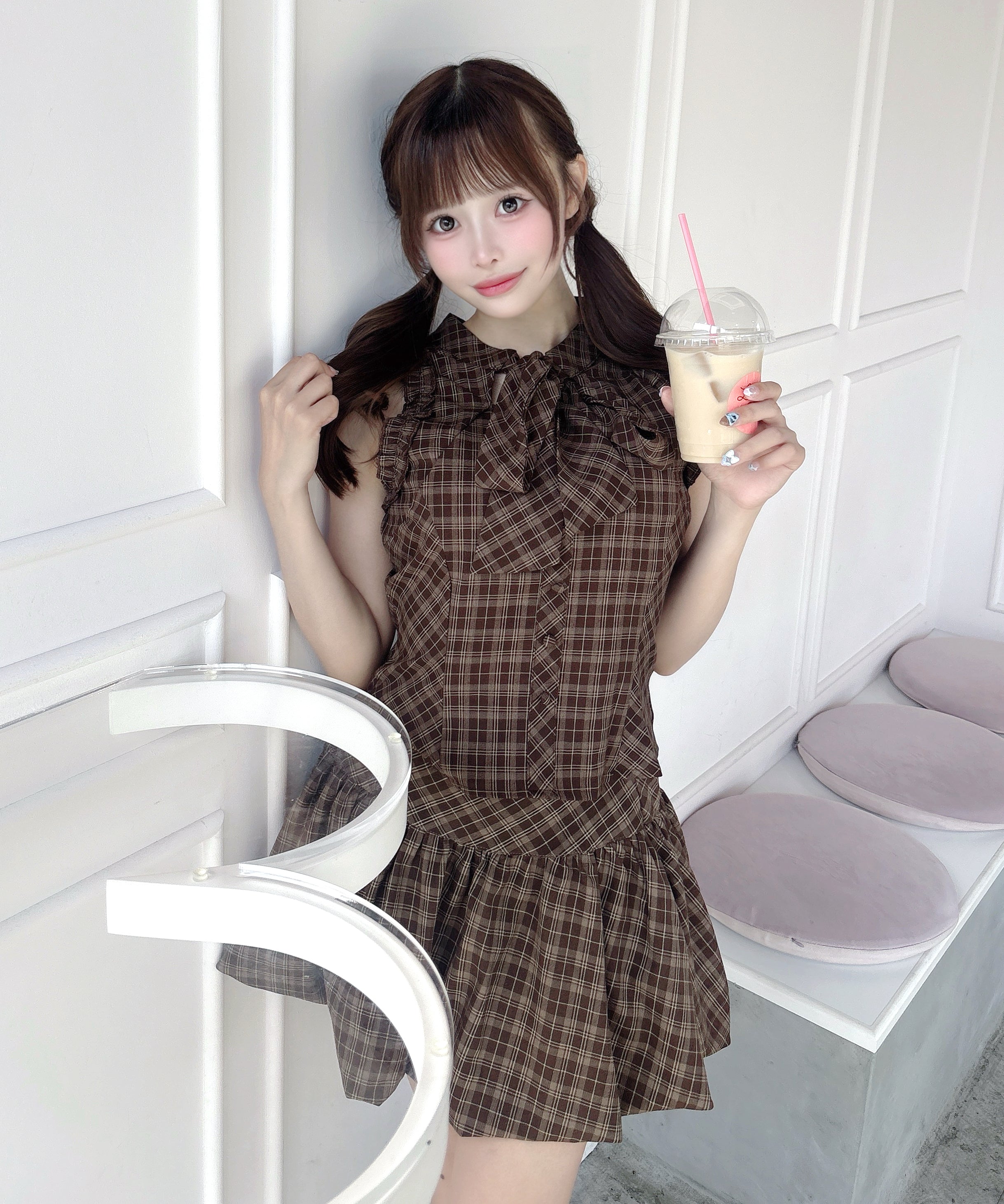【SET UP対応♡】チェックリボンアメスリブラウス